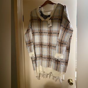 JUST POLY of NY. Warm, plaid w fringe. Great for Winter!